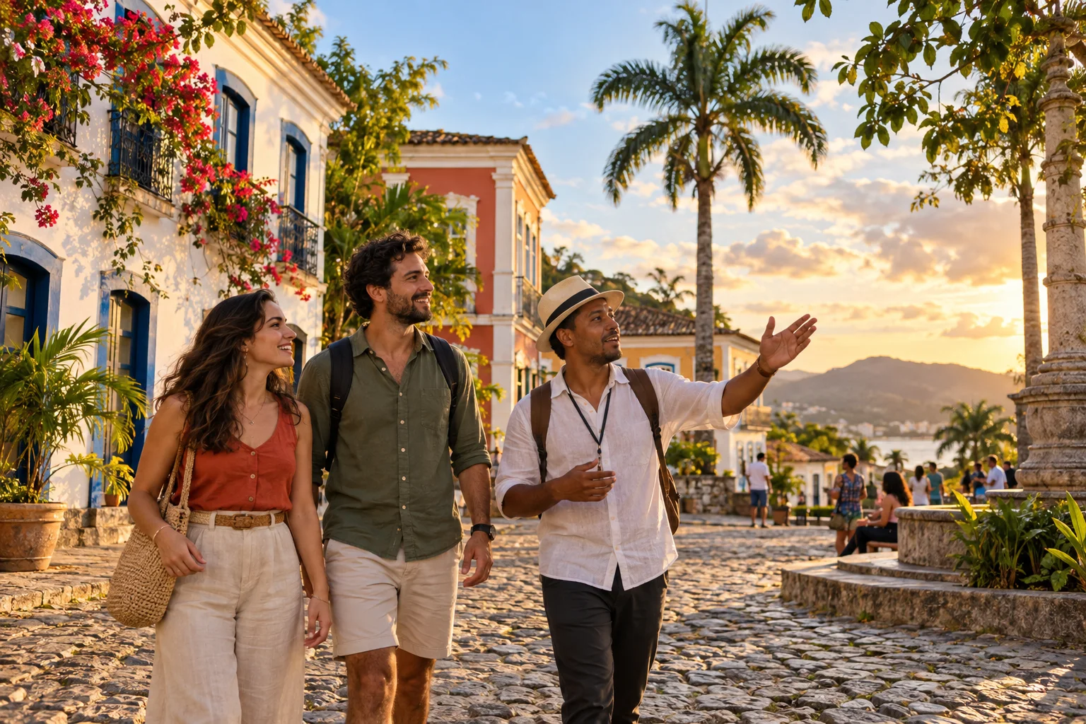 Viajantes descobrindo uma experiência cultural em uma cidade brasileira